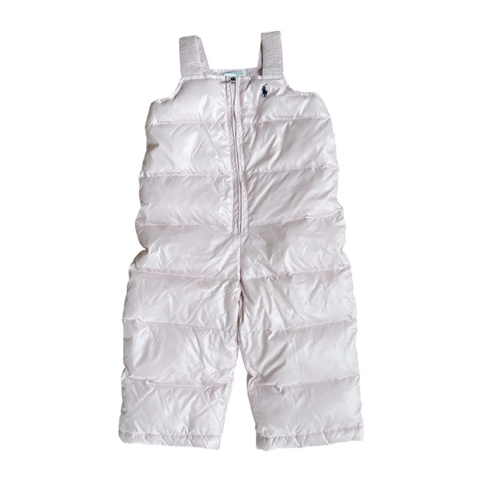 Ralph Lauren Pink Snowsuit Bib Baby Girl 9M White Duck Down Filler